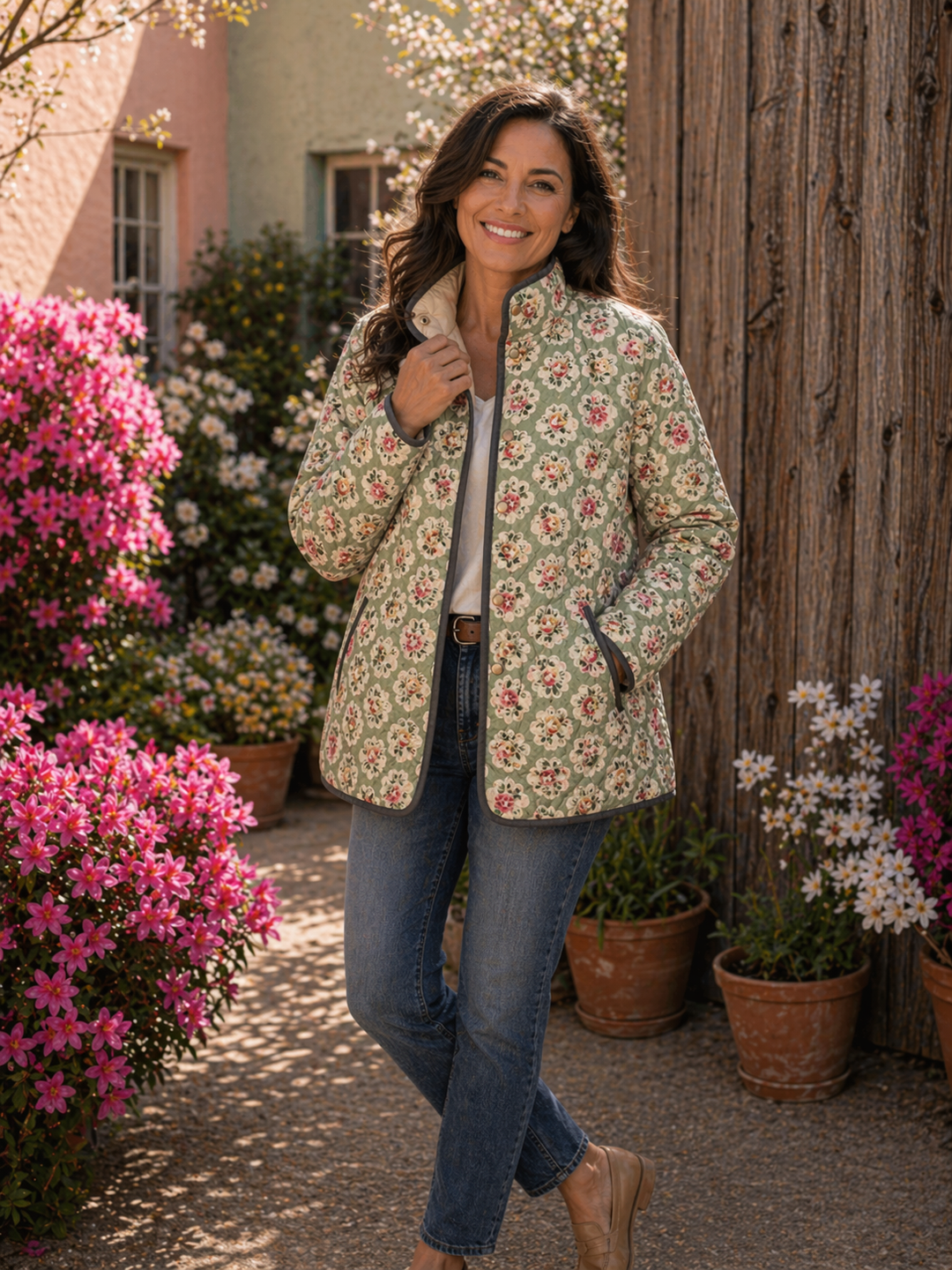 Aveline | Giacca Trapuntata con Stampa Artistica Floreale Vintage