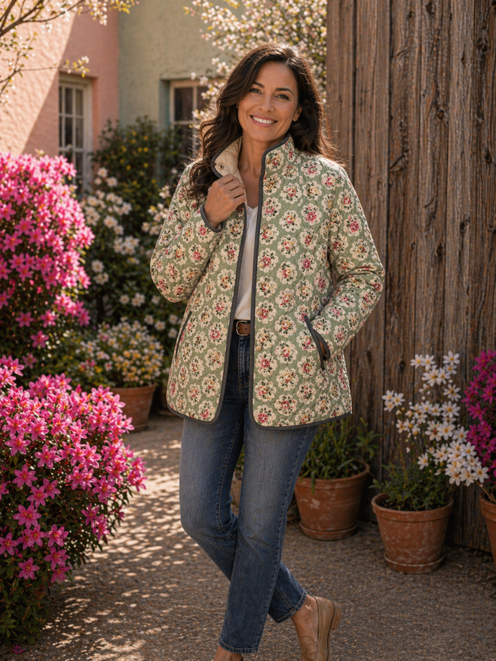 Aveline | Giacca Trapuntata con Stampa Artistica Floreale Vintage