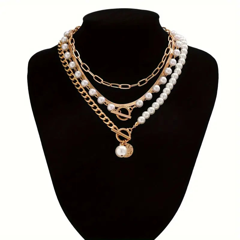 Set di Collana a Catena di Serpente in Perle Vintage e Oro | Oro