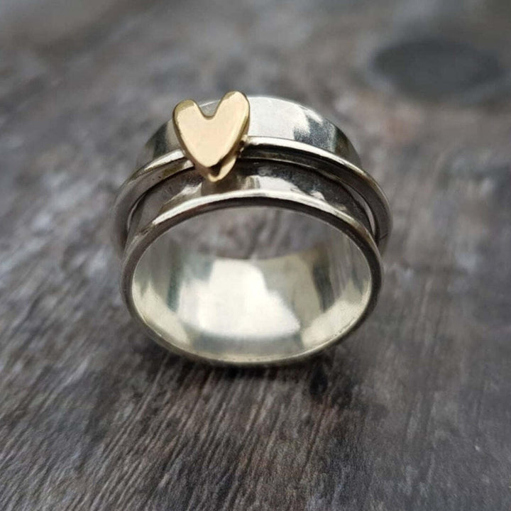 Anello Vintage Argento Cuore Dorato