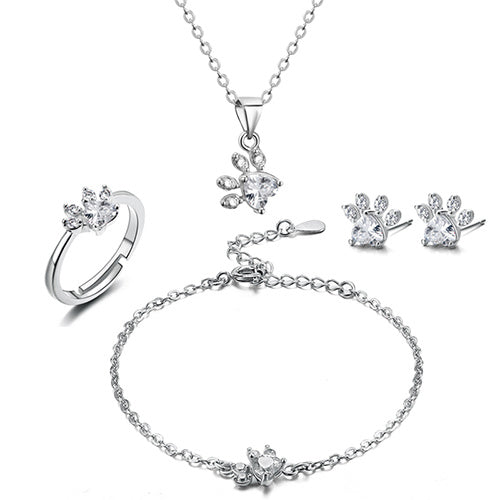 Set di Gioielli con Zampa color oro Rosa – 4 Pezzi con Cuore in Zirconia (Anello, Collana, Orecchini, Bracciale)
