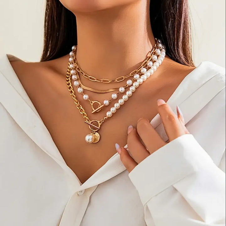 Set di Collana a Catena di Serpente in Perle Vintage e Oro | Oro