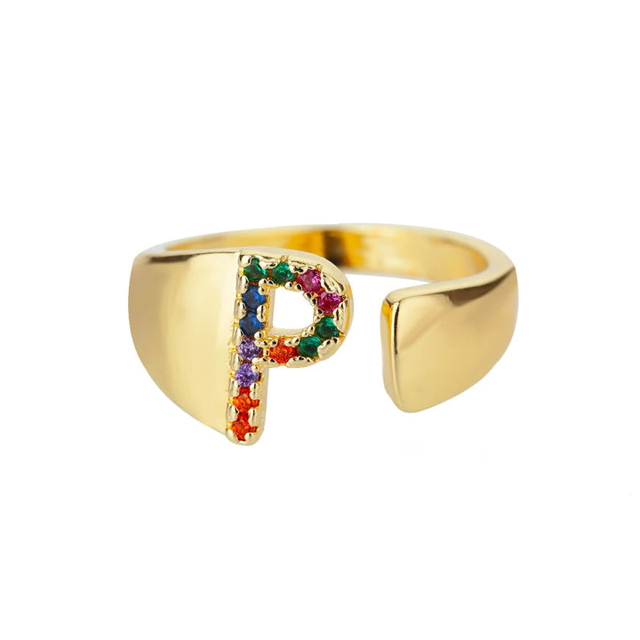 Anello color oro con Lettera Personalizzata (Regolabile)