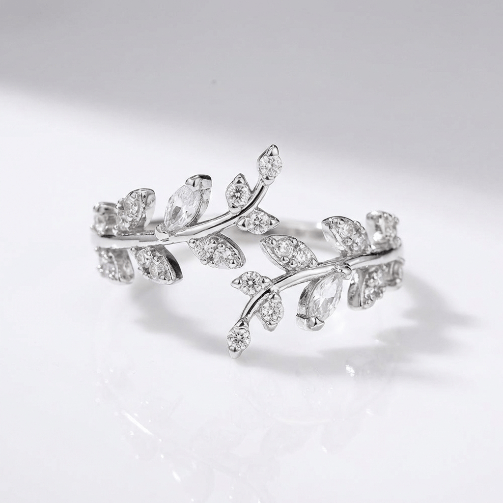 ANELLO color argento CON VITE A FOGLIA DI CRISTALLO - (REGOLABILE)