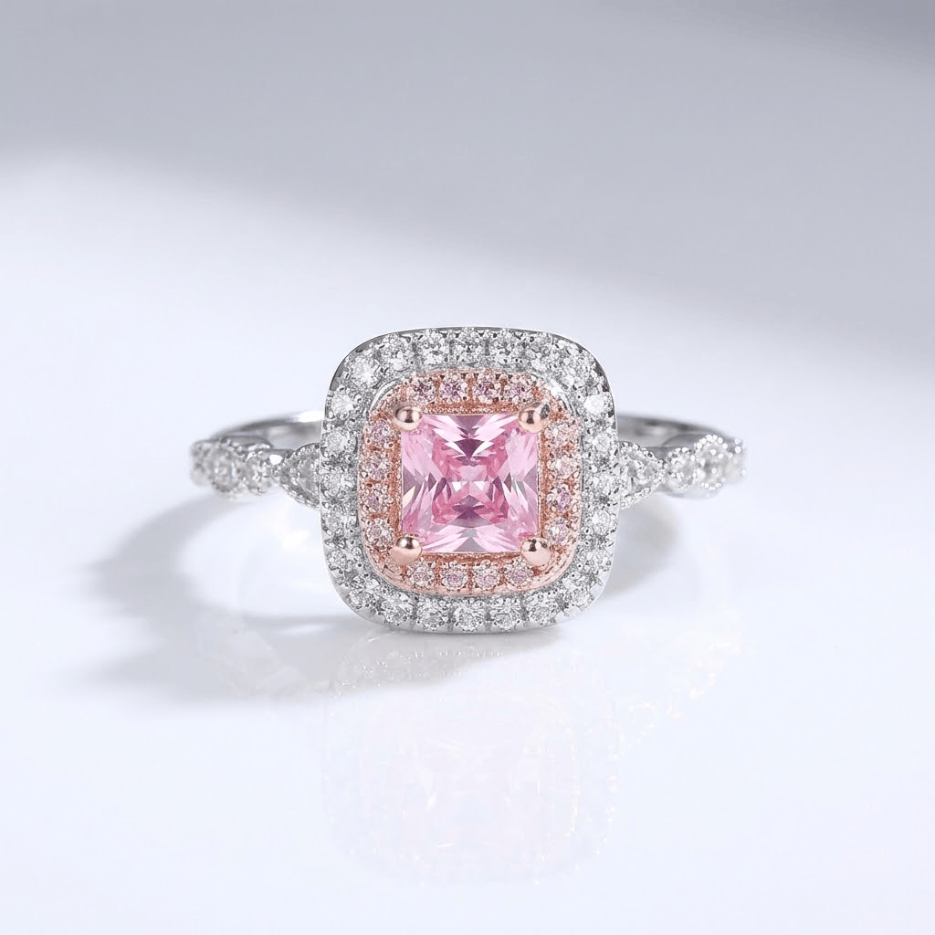 ANELLO HALO IN ZIRCONIA ROSA
