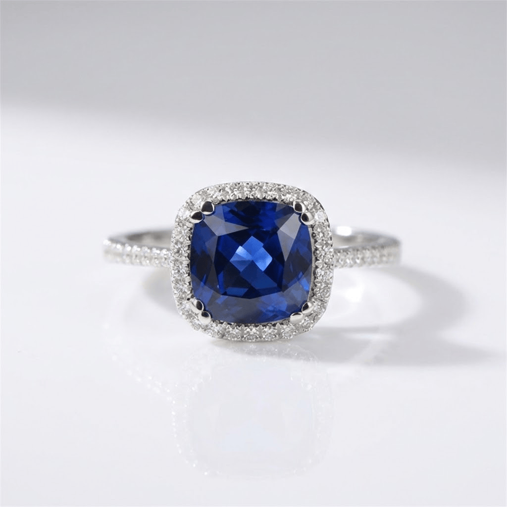 ANELLO HALO CON Pietra Blu BLU A CUSCINO