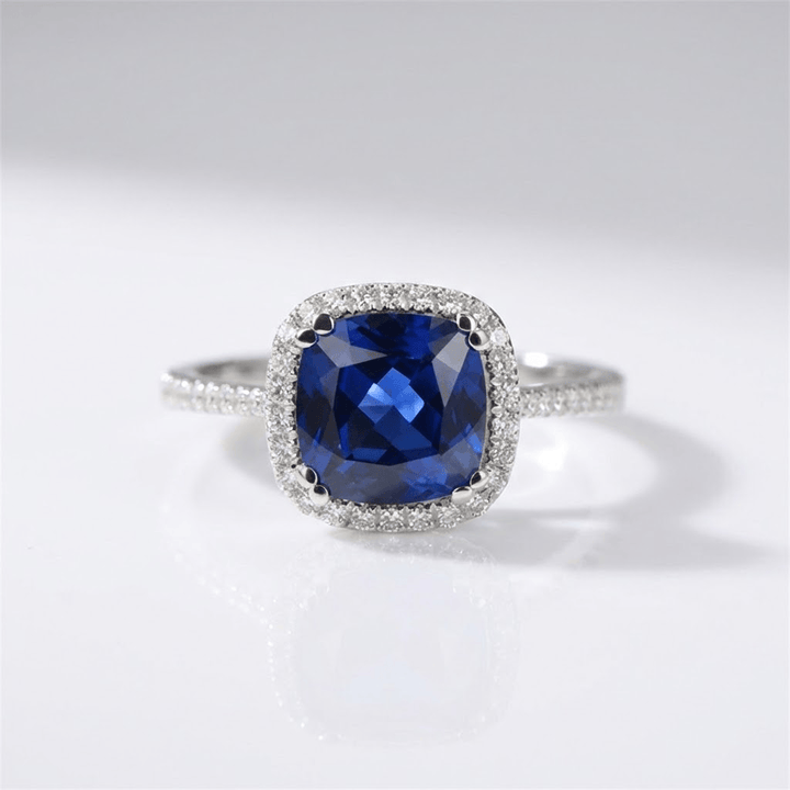 ANELLO HALO CON Pietra Blu BLU A CUSCINO