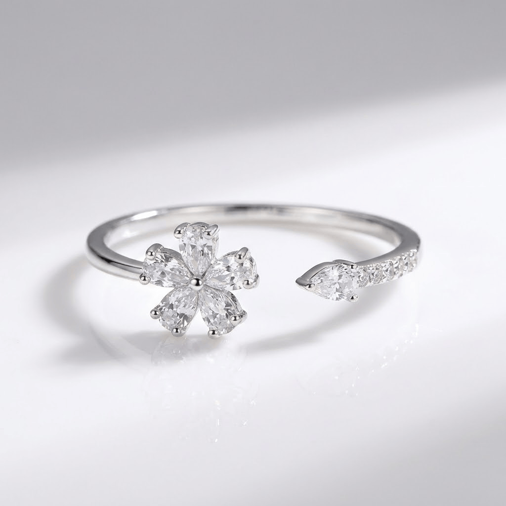 FIORE IN ZIRCONIA ARGENTATA - (REGOLABILE)