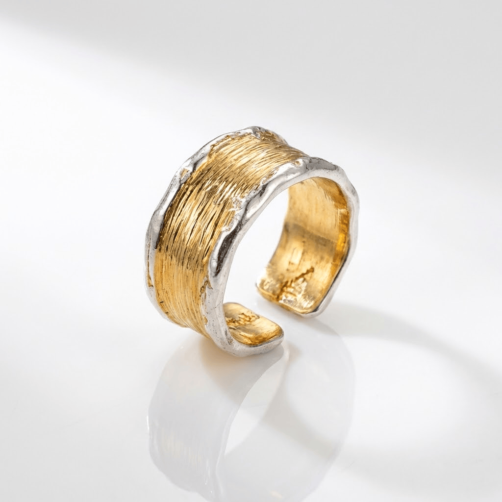 ANELLO DUE TONI color oro E ARGENTO FATTO A MANO - (REGOLABILE)