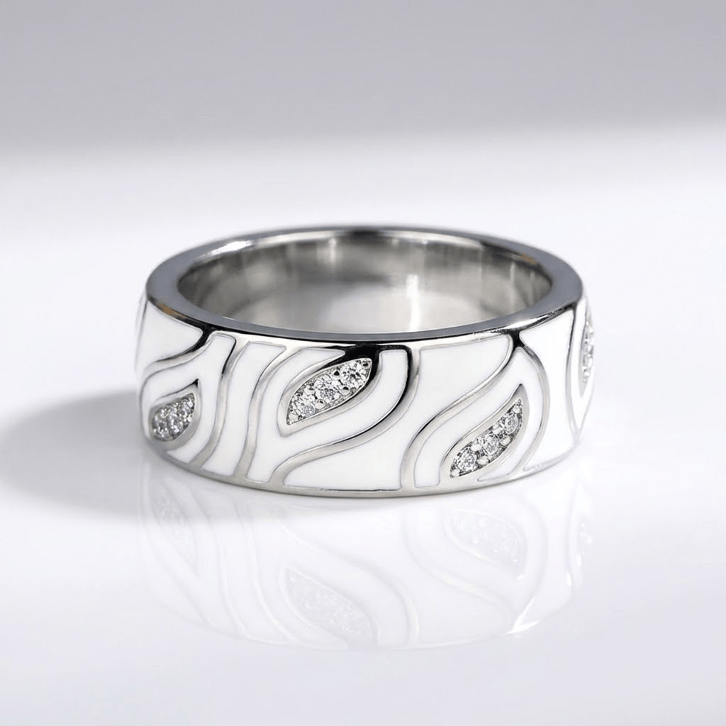 ANELLO IN ZIRCONIA FOGLIA D'ARGENTO
