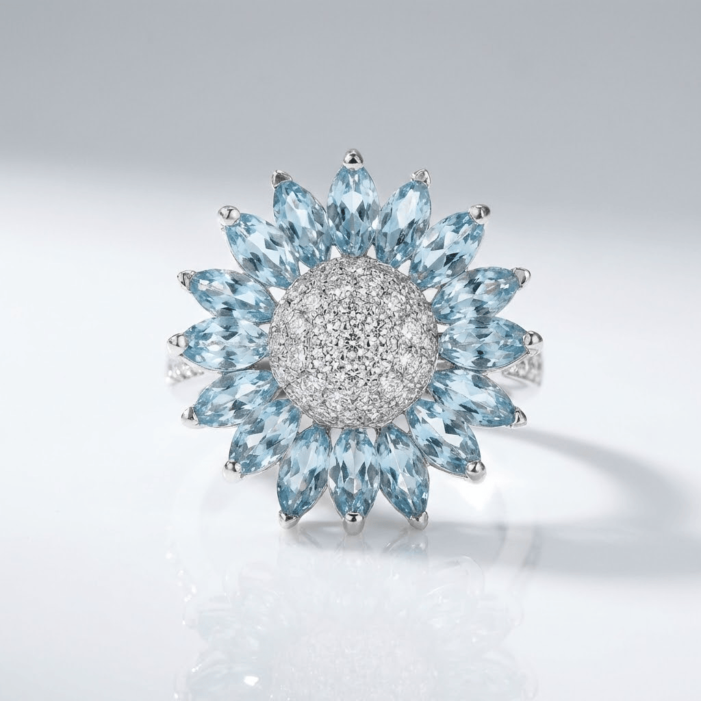 ANELLO A FIORE IN TOPAZIO BLU ARGENTO