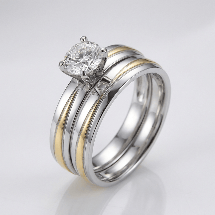 ANELLO Zirconia STRISCE D'ARGENTO E ORO