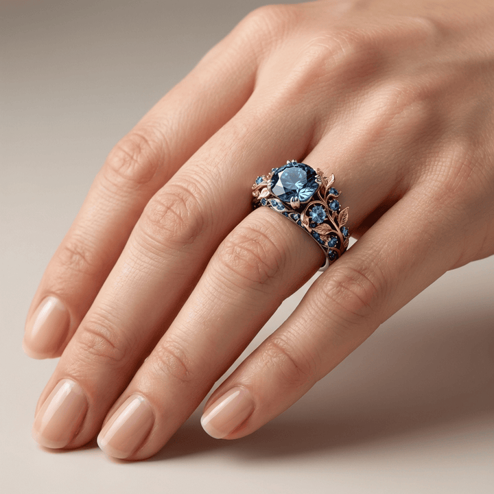 ANELLO VINTAGE color oro E TOPAZIO BLU
