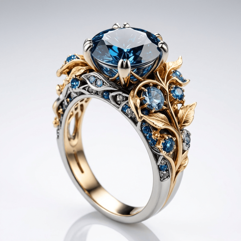 ANELLO VINTAGE color oro E TOPAZIO BLU