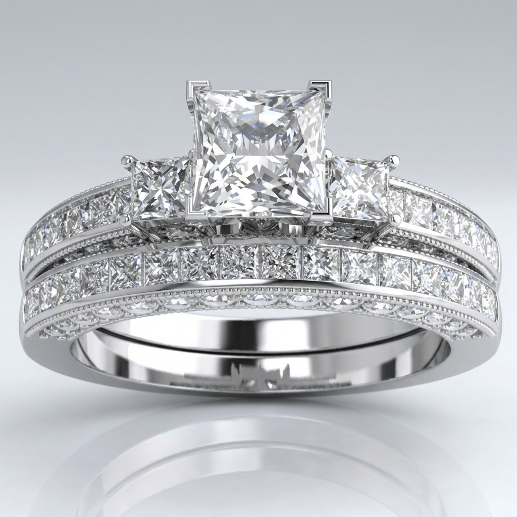 ANELLO PAVE CON Zirconia QUADRATO ARGENTO