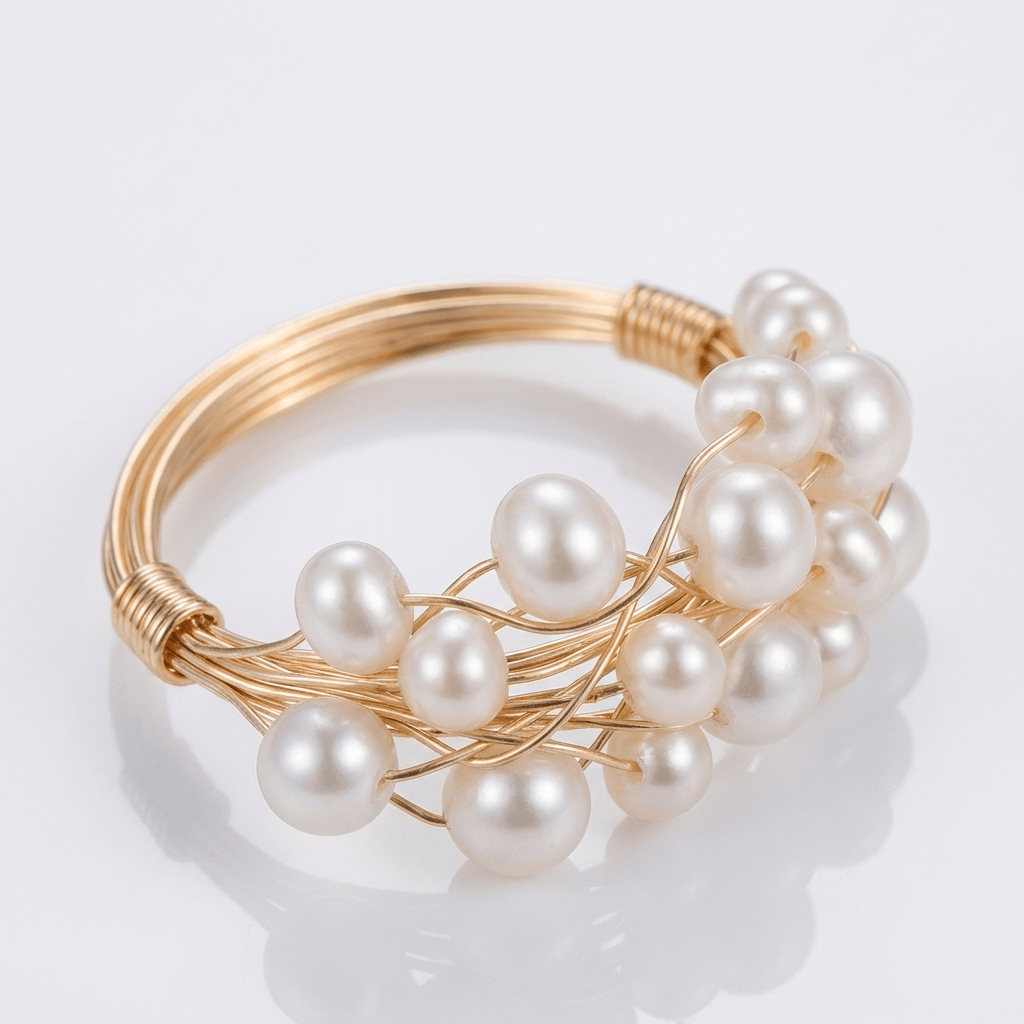 ANELLO BRACCIALE A GRUPPO DI PERLE D'ORO - (REGOLABILE)