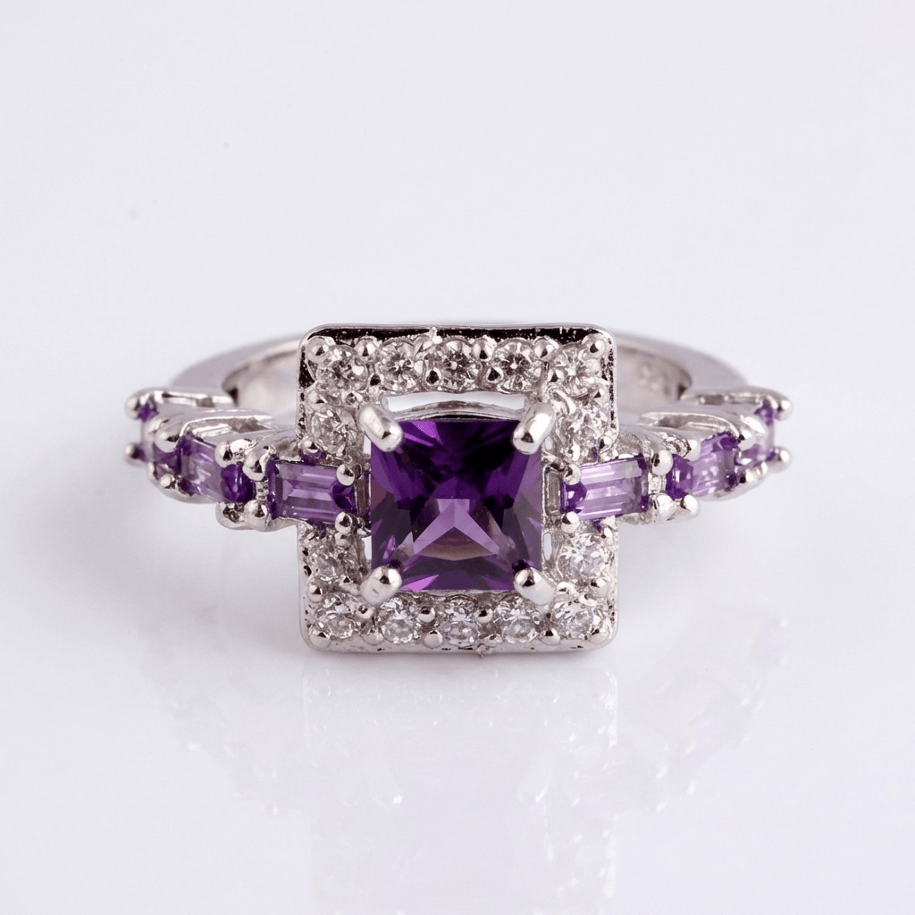 ANELLO SQUADRATO IN GEMMA VIOLA ARGENTATA
