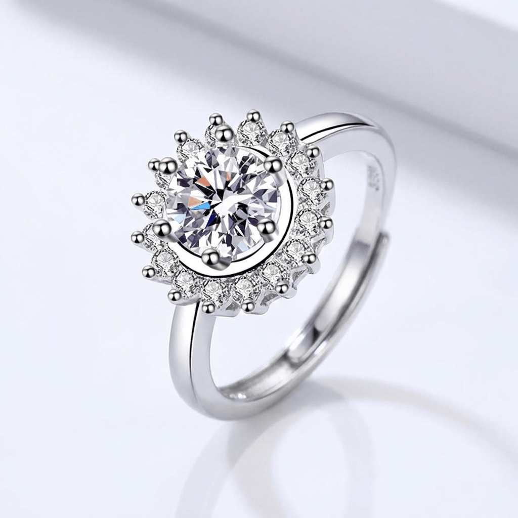 ANELLO A RAGGI DI SOLE IN Zirconia ARGENTO - (REGOLABILE)