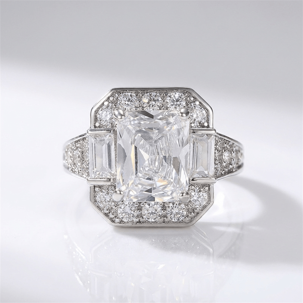 ANELLO RETTANGOLARE IN ZIRCONE ARGENTO
