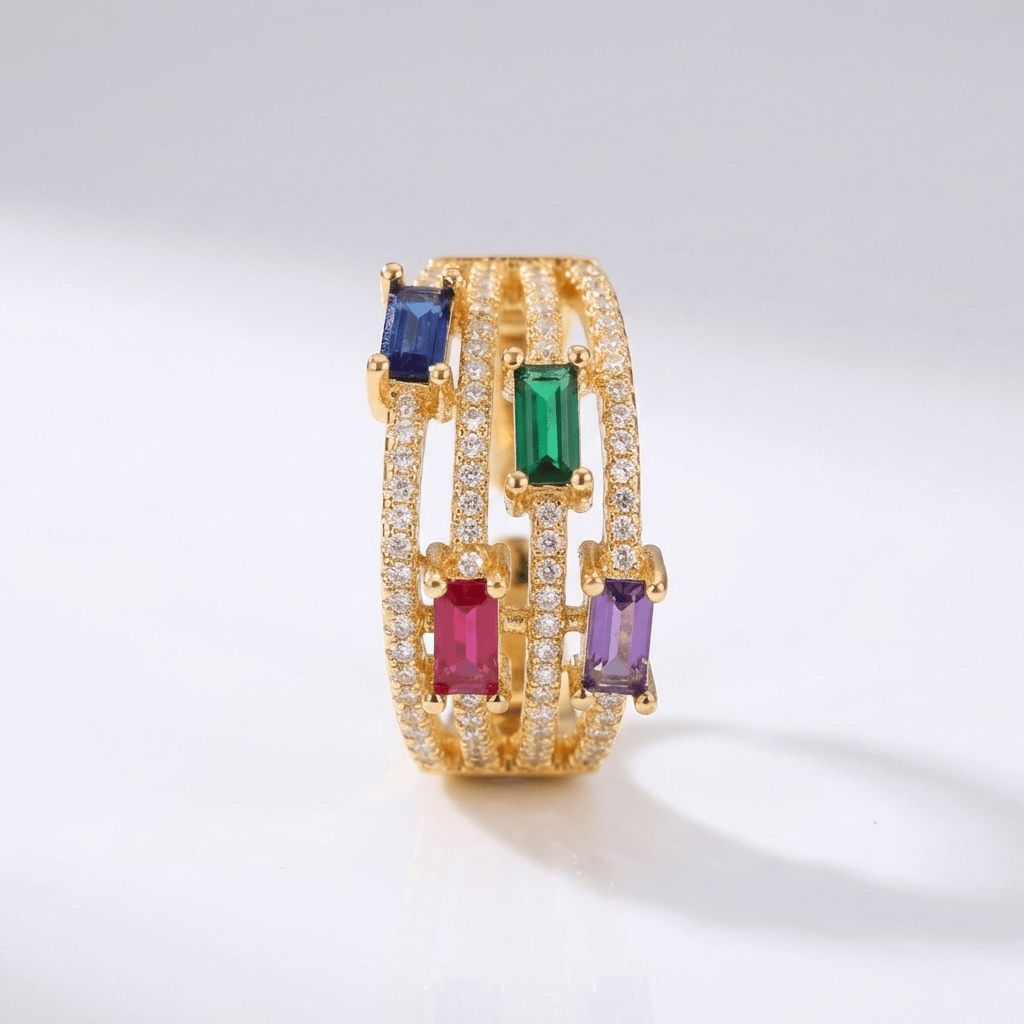 ANELLO IN GEMMA COLORATA D'ORO - (REGOLABILE)
