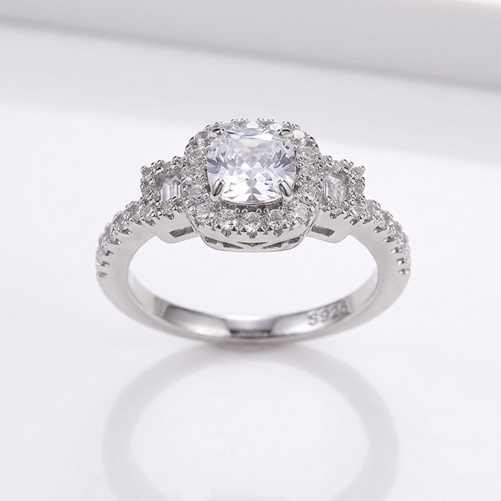 ANELLO HALO IN Zirconia A CUSCINO ARGENTO