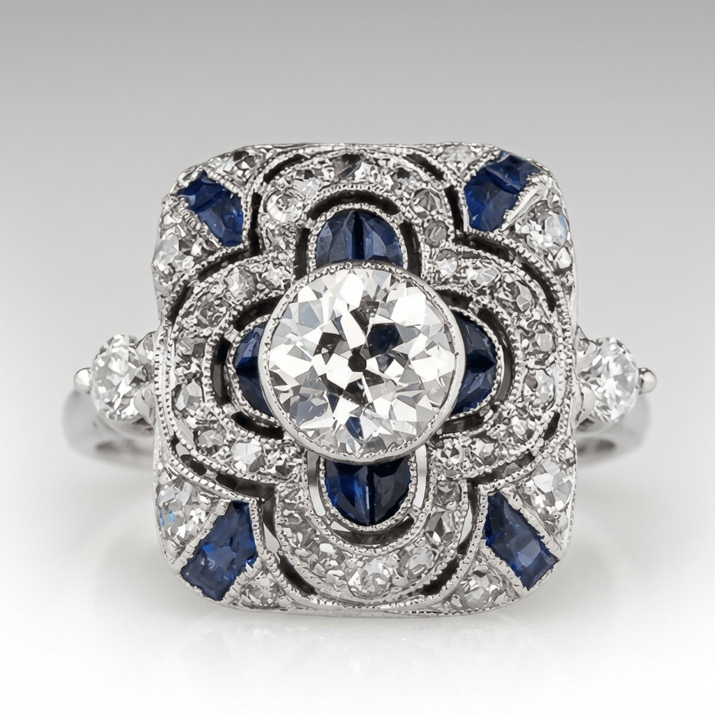 ANELLO VINTAGE IN Zirconia ARGENTO E Pietra Blu