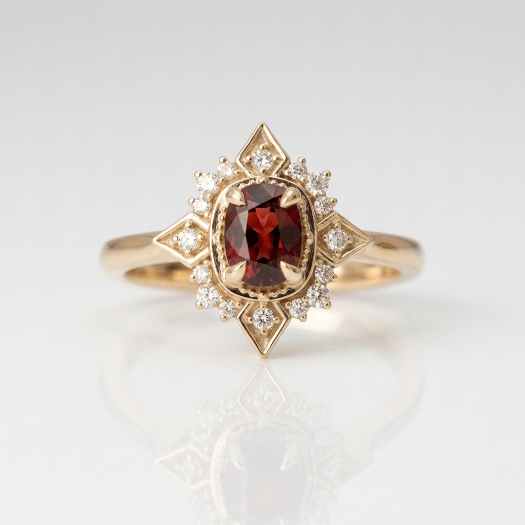 ANELLO VINTAGE color oro Pietra Rossa E Zirconia