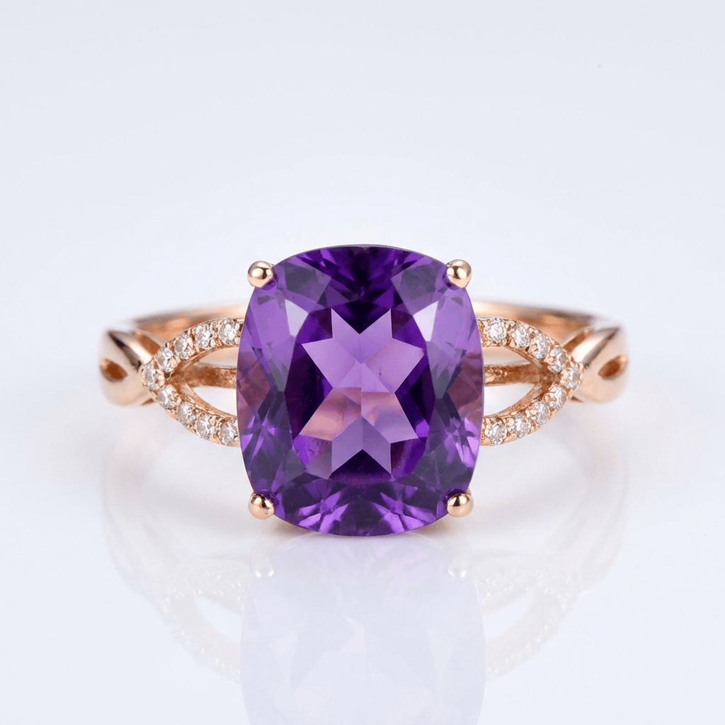ANELLO CUSCINO AMETISTA ORO ROSA - (REGOLABILE)