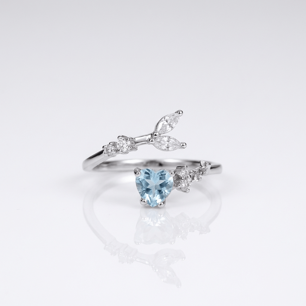 ANELLO SOLITARIO IN TOPAZIO BLU ARGENTATO - (REGOLABILE)