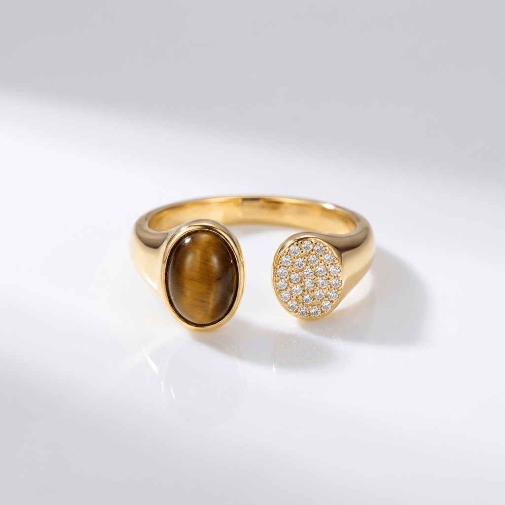 ANELLO IN QUARZO SMOKY ORO - (REGOLABILE)