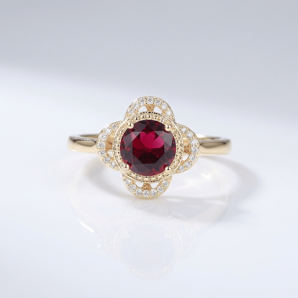 ANELLO HALO color oro Pietra Rossa E Zirconia