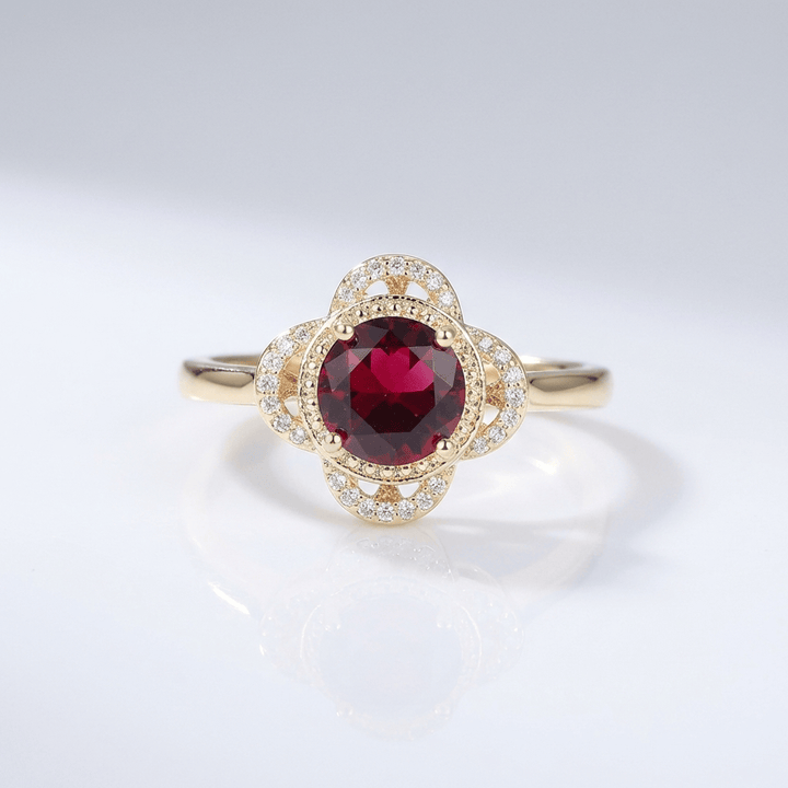 ANELLO HALO color oro Pietra Rossa E Zirconia