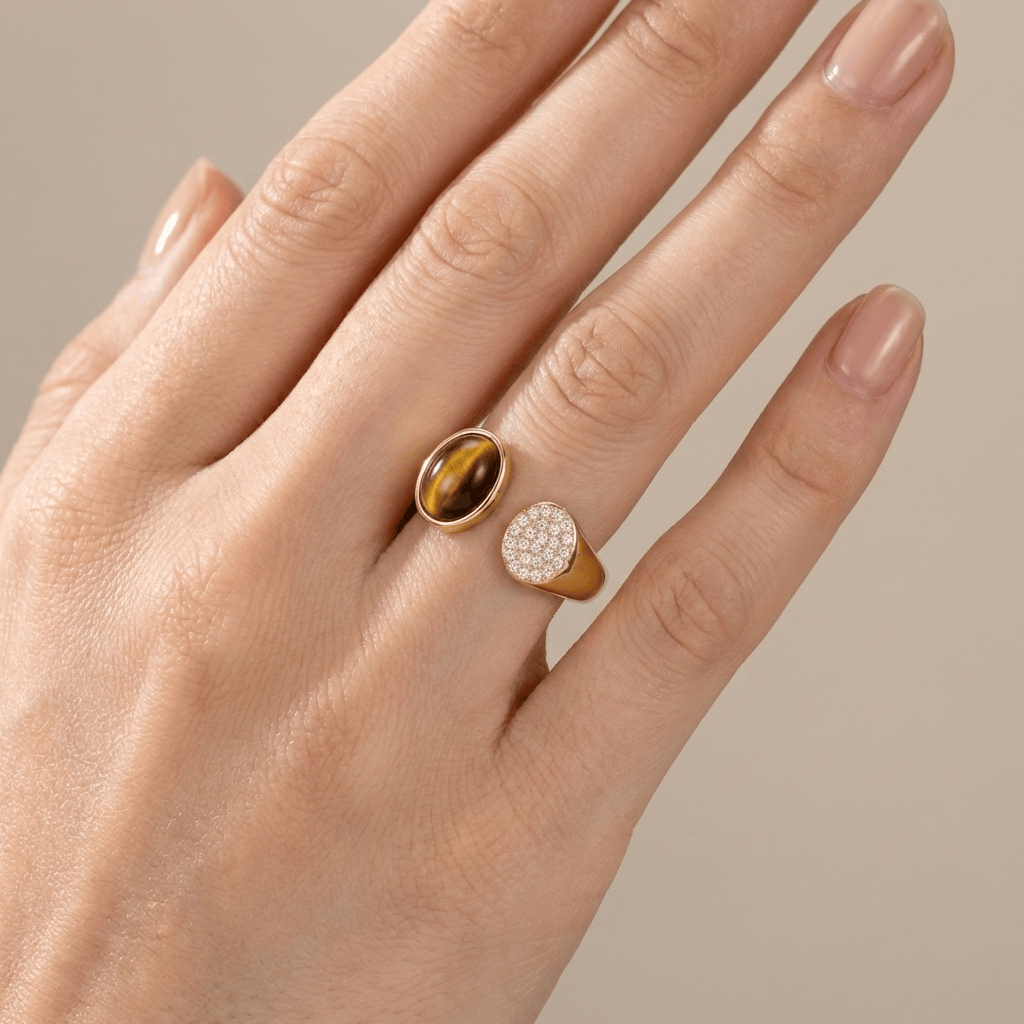 ANELLO IN QUARZO SMOKY ORO - (REGOLABILE)