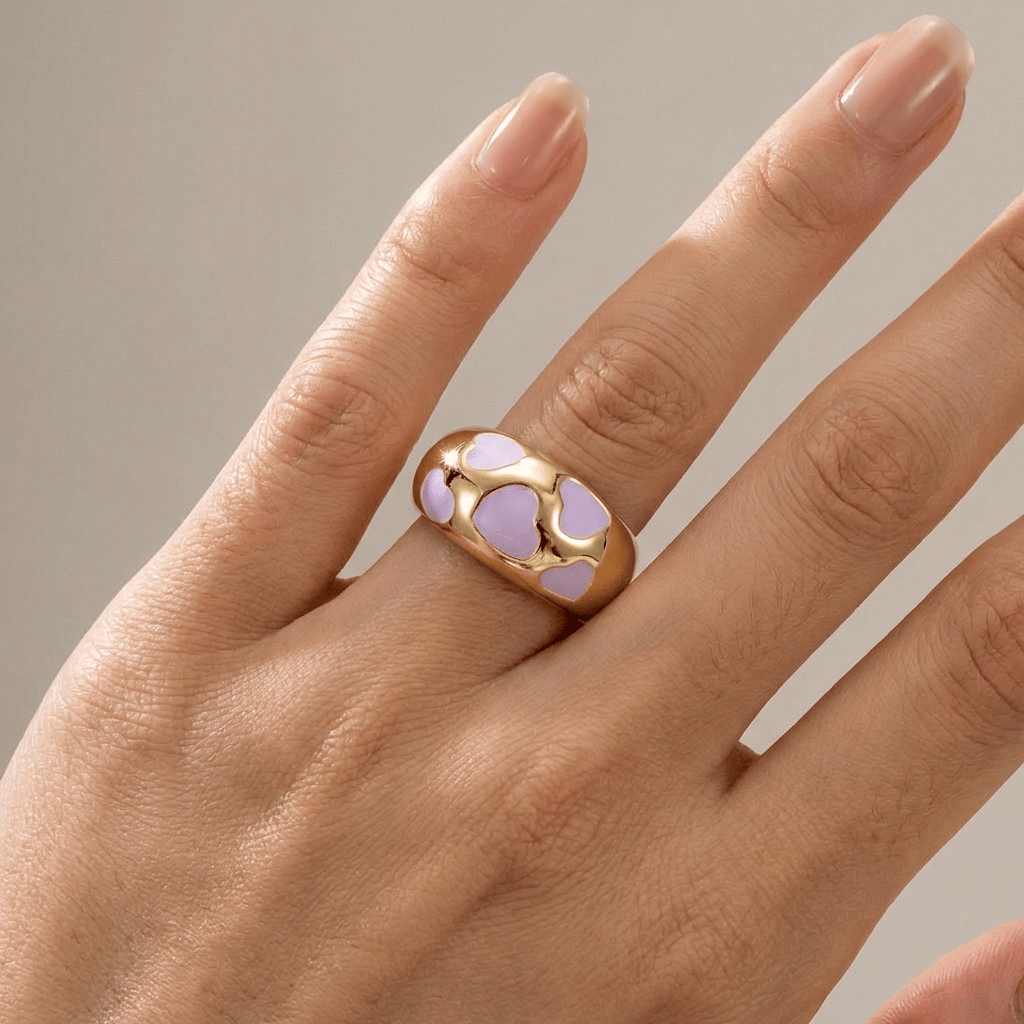 ANELLO A DOME IN SMALTO VIOLA ORO