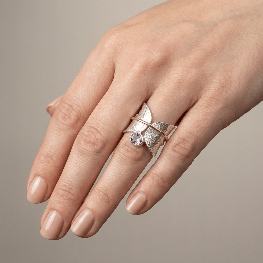 ANELLO FARFALLA IN AMETISTA ARGENTO & ORO