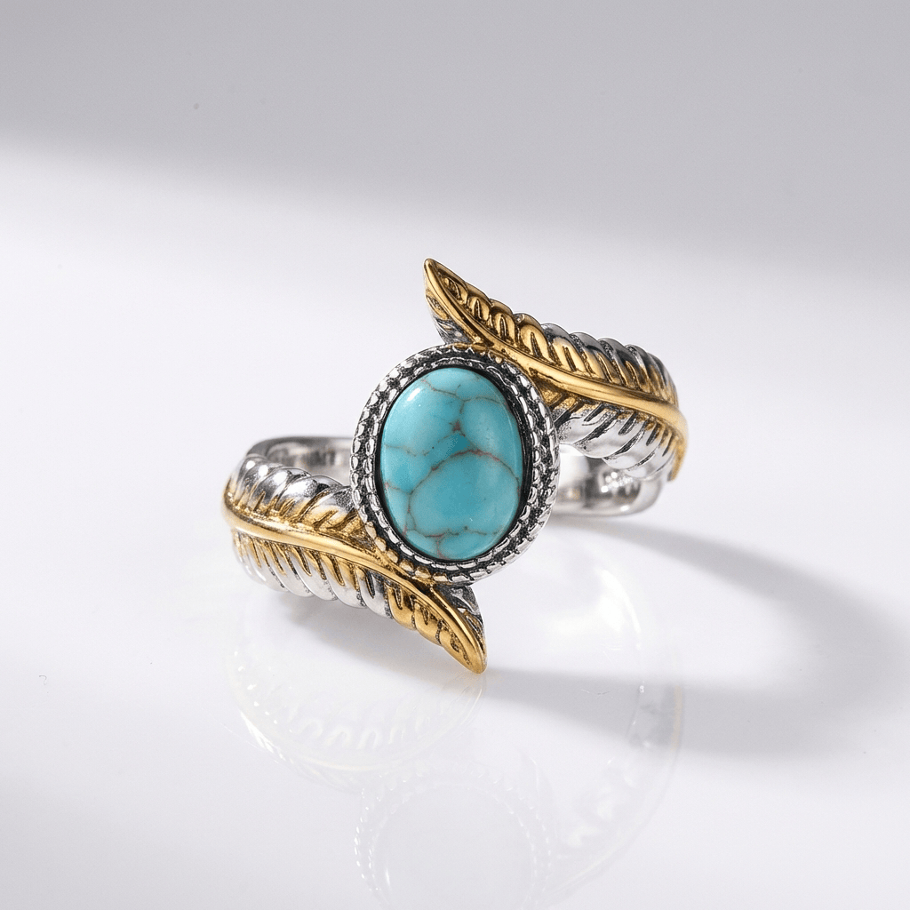 ANELLO BOHEMIANO ARGENTO ORO TURCHESE