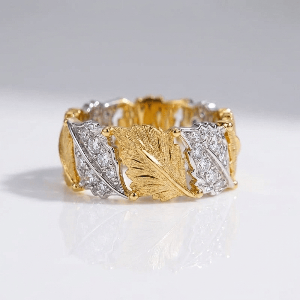 ANELLO PAVE IN FOGLIA D'ORO E ARGENTO - (REGOLABILE)