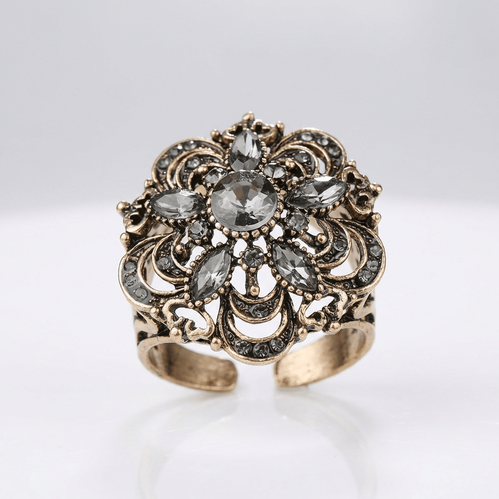ANELLO A FIORI CON DIAMANTI ARGENTATI