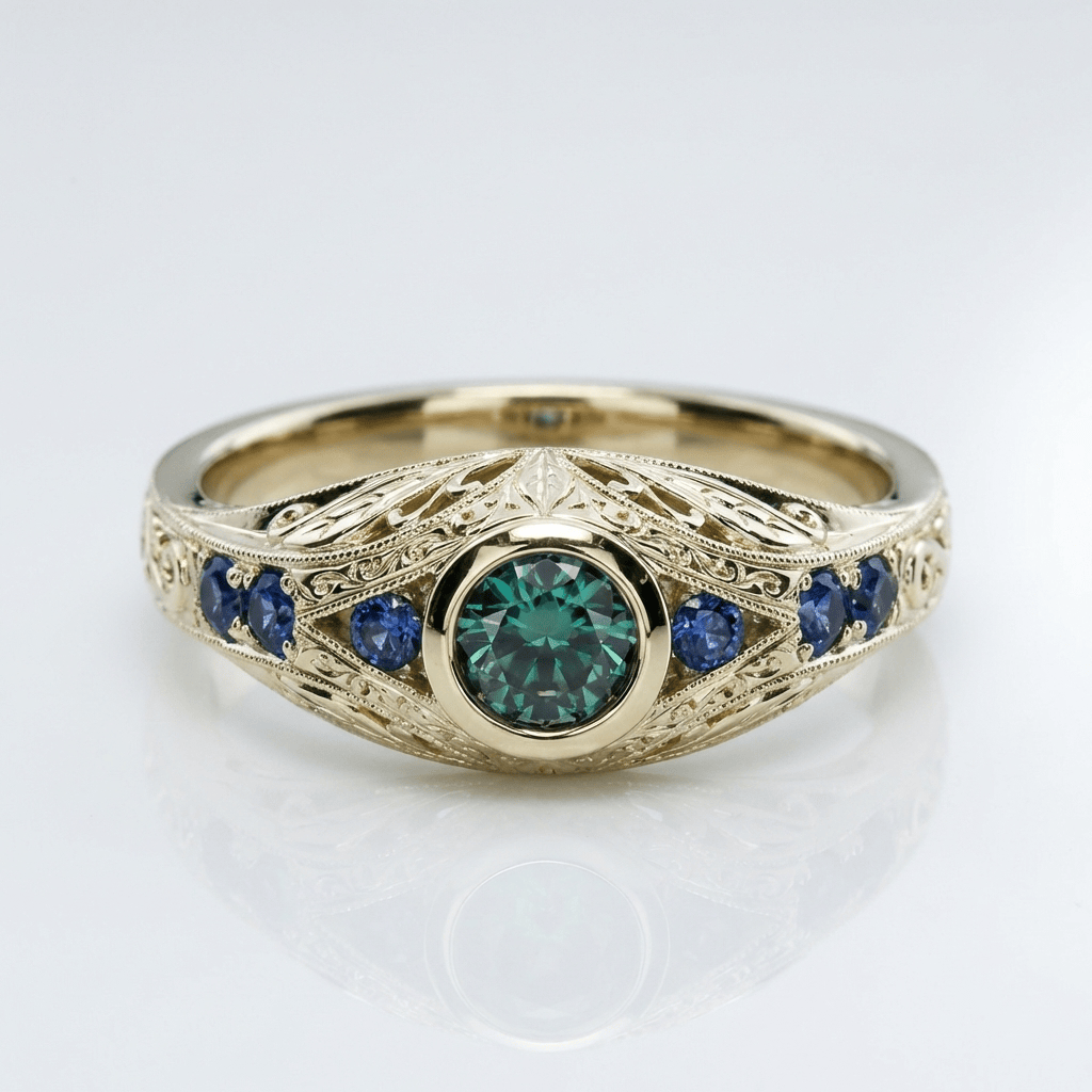 ANELLO VINTAGE IN OPALE D'ORO E Pietra Blu