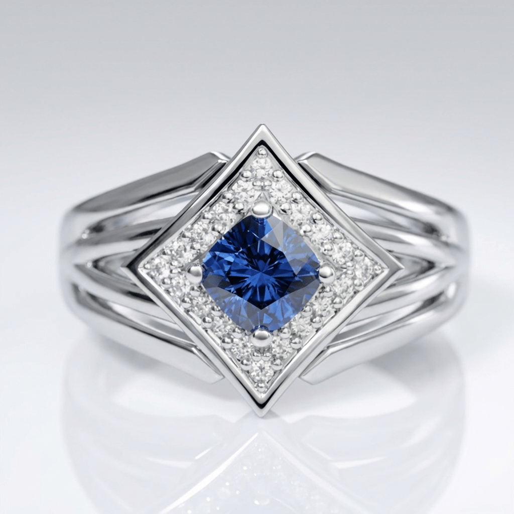 ANELLO A STELLA IN Pietra Blu ARGENTO
