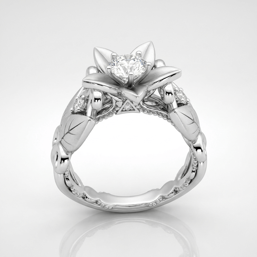 ANELLO CORONA A PETALI IN ZIRCONE ARGENTO