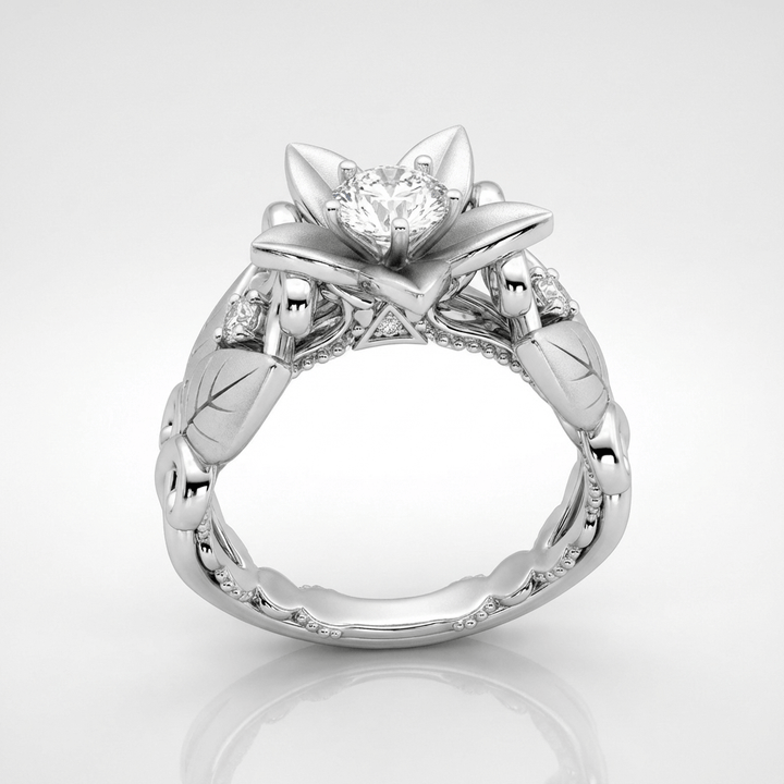 ANELLO CORONA A PETALI IN ZIRCONE ARGENTO