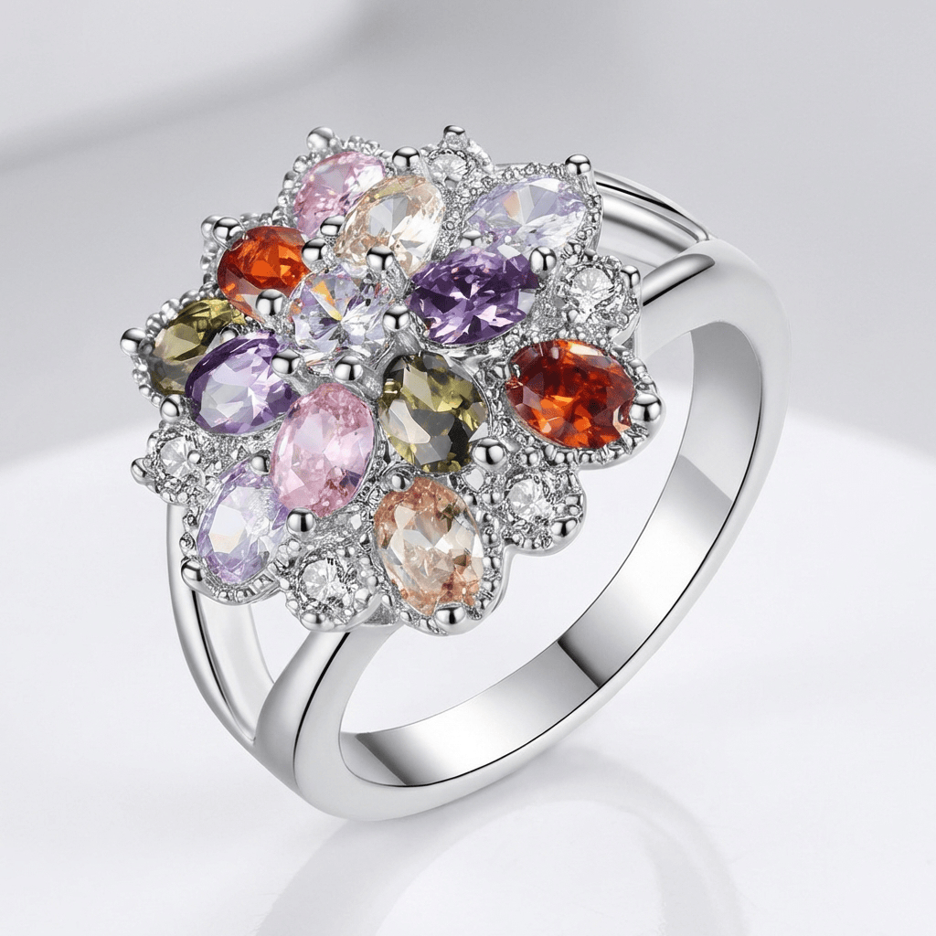 ANELLO A SCOSSA CON GEMME RAINBOW ARGENTATE