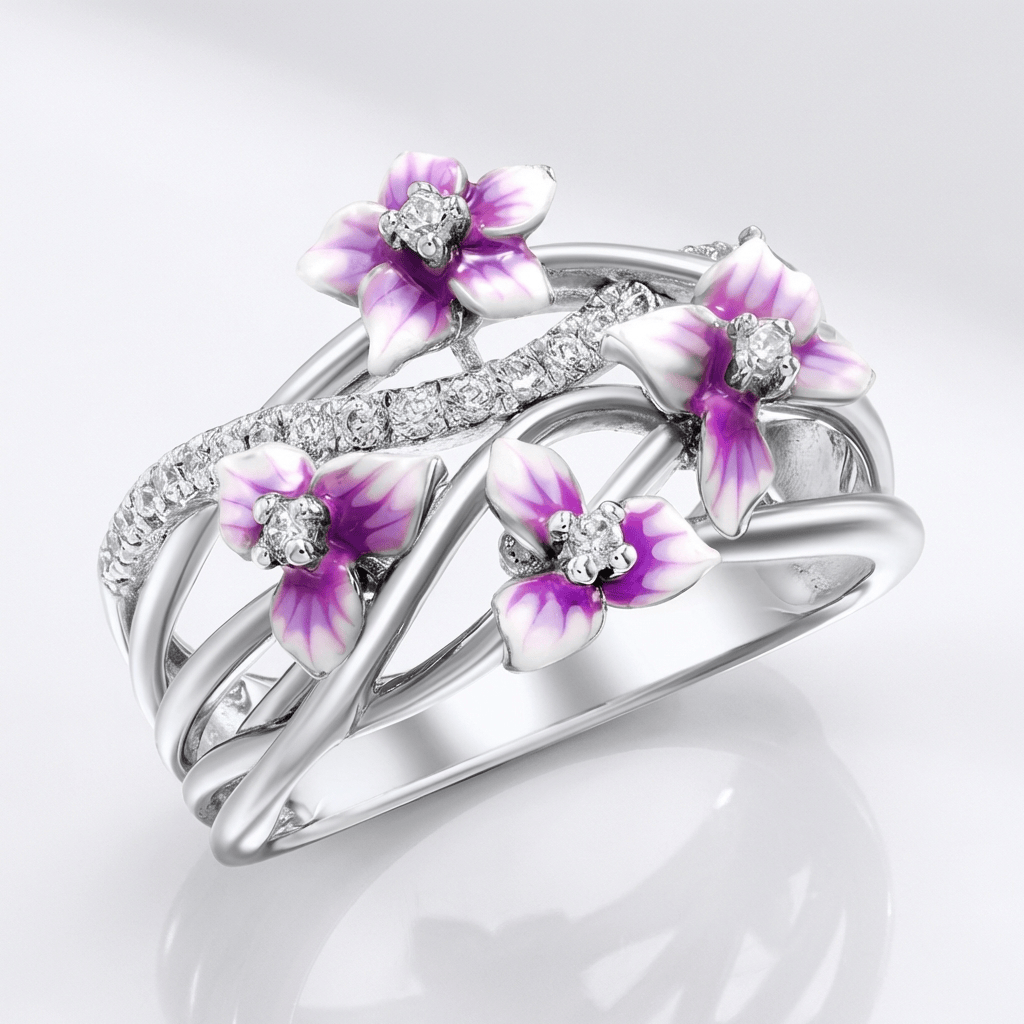 ANELLO DA GIARDINO ARGENTO VIOLA FIORITO