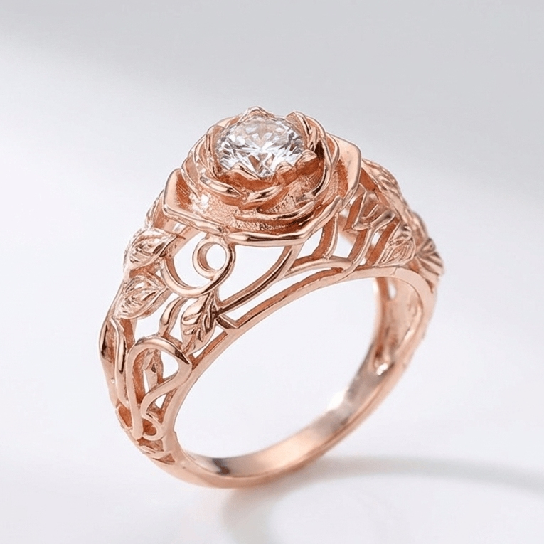 ANELLO VINTAGE IN ZIRCONIA ROSA INTAGLIATO