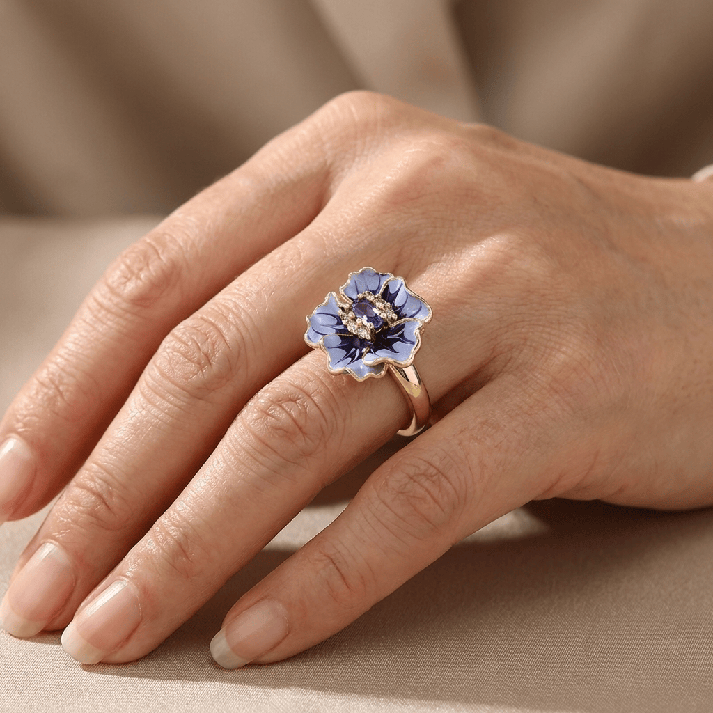 ANELLO FIORITO BLU ORO