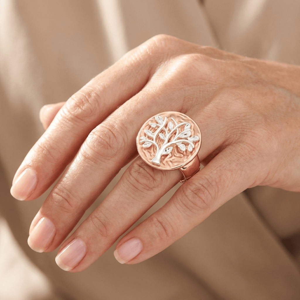 ANELLO ALBERO DELLA VITA ORO ROSA - (REGOLABILE)