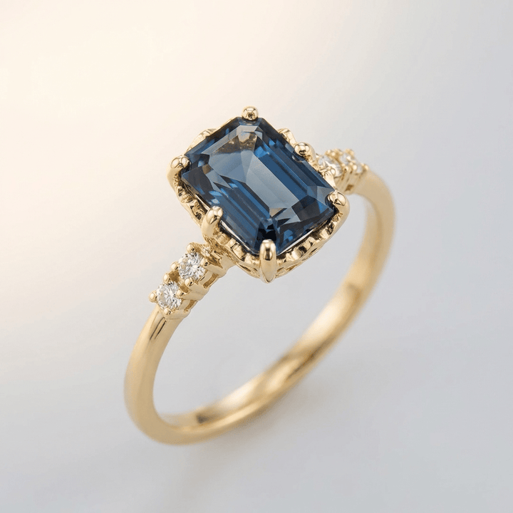 ANELLO IN Pietra Blu D'ORO E Zirconia