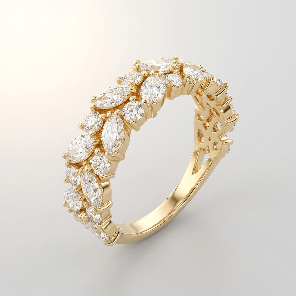 ANELLO A CASCATA IN ZIRCONIA ORO MARQUISE
