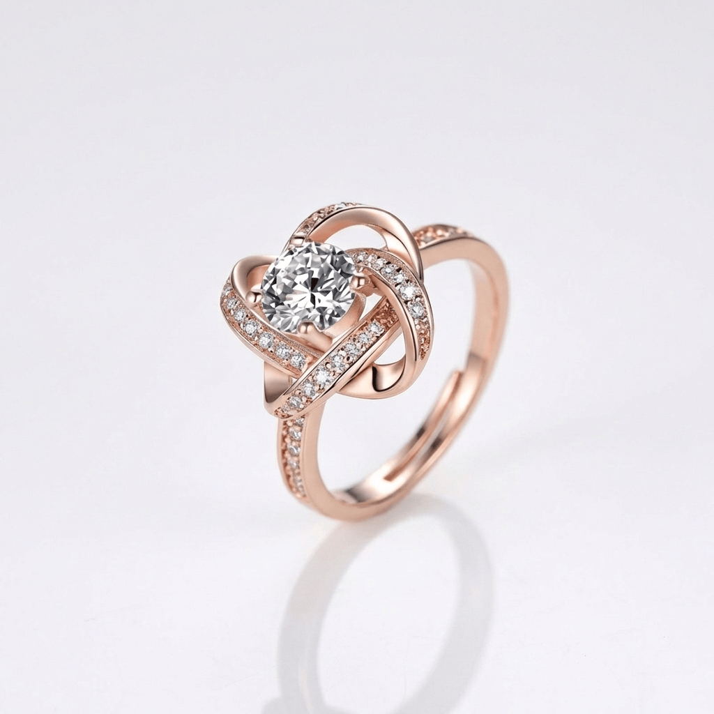 ANELLO INTRECCIATO IN ZIRCONE ROSA - (REGOLABILE)